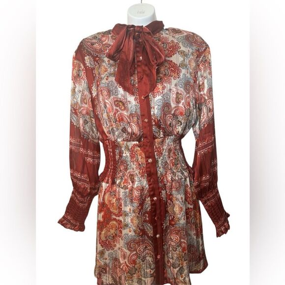 Aria Cove Printed Smocked Puff Sleeve Button Down Dress - Picture 5 of 12